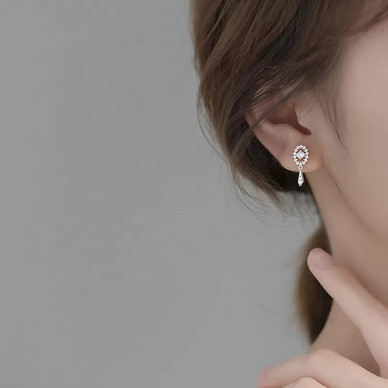 ANYCO Fashion Earrings Sterling Silver Luxury Full Zircon Elegant Oval Stud for Women Trendy Charm Wedding Anniversary Jewelry Gift