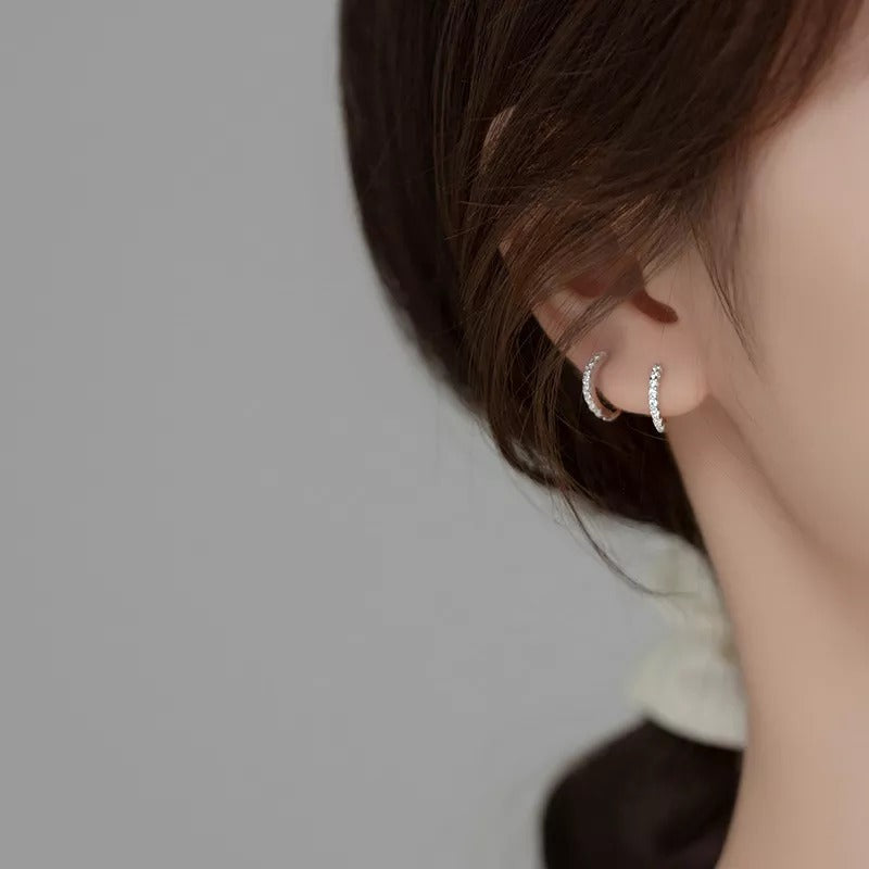 ANYCO Fashion Earrings Silver 925 Sterling Exquisite Zircon Huggies Hoop for Women Piercing Jewelry