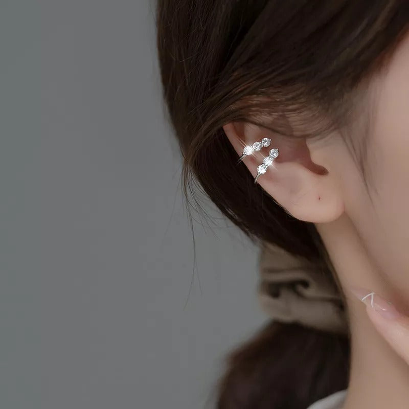 ANYCO Fashion Earrings Silver 925 Sterling Shiny Luxury Crystal Zircon Simple Ear Clip for Women Without Piercin Ear Cuff Jewelry