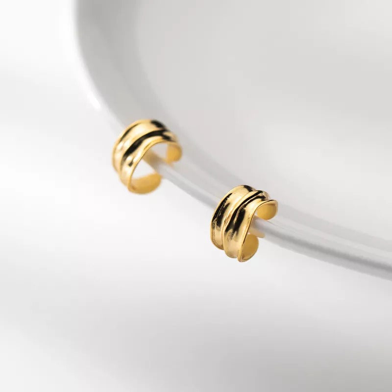 ANYCO Fashion Earrings Gold 925 Sterling Silver Simple No Piercing Three-layer Geometric Ear Clip Women Ear Cuff Jewelry