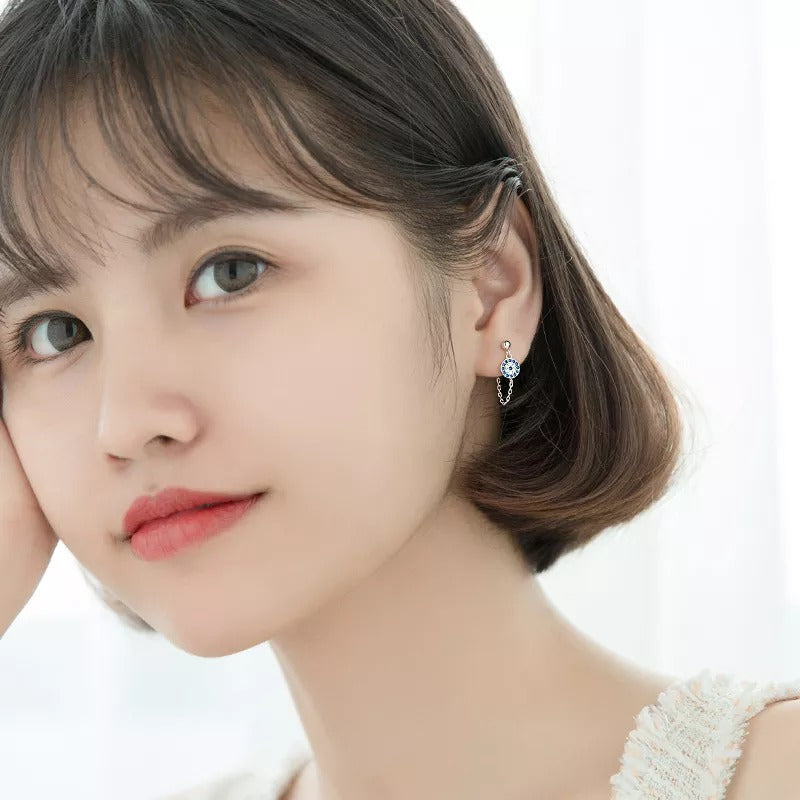 ANYCO Fashion Earrings Gold 925 Sterling Silver Hip Hop Chain Zircon Pendant Stud Women Bohemian Goth Party Eyes Jewelry