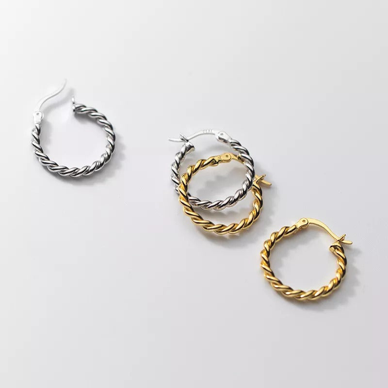 ANYCO Fashion Earrings Silver Twisted Circle for Women 925 Sterling Minimalist Punk Bohemian Huggies Jewelry Female