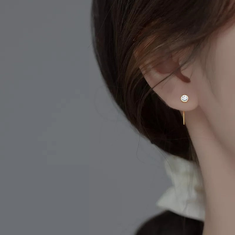 ANYCO Fashion Earrings Gold 925 Sterling Silver Round Shiny Zircon Ear Hooks Minimalism Stud Jewelry Women Accessories