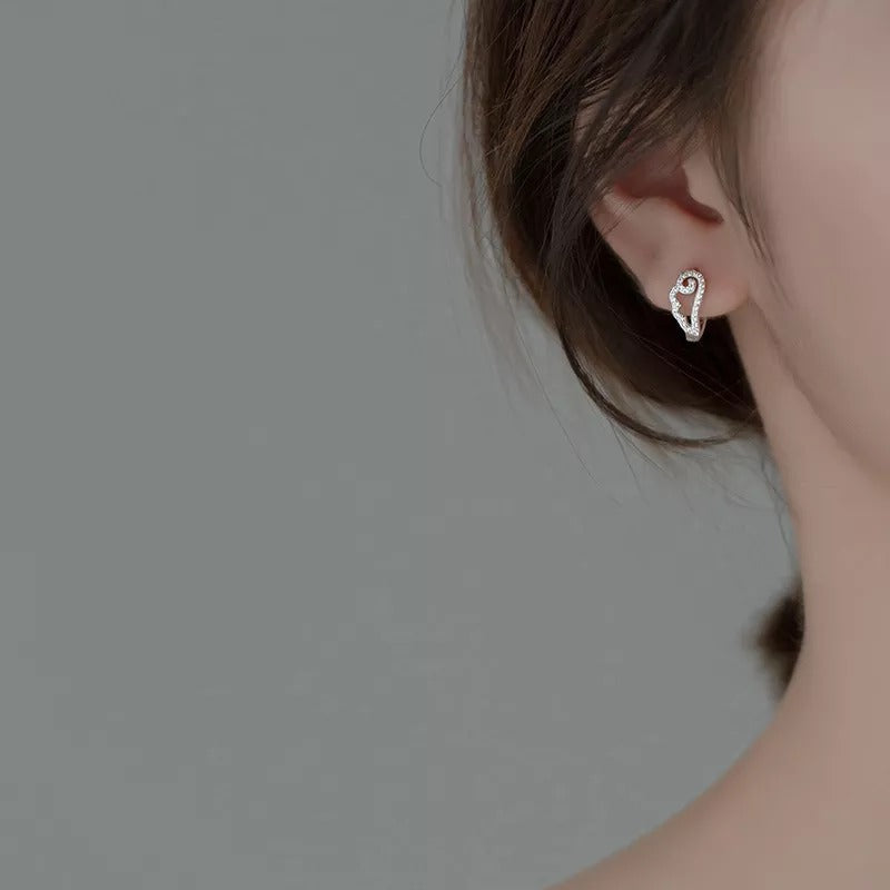 ANYCO Fashion Earrings Silver 925 Sterling Romantic Unique Angel Wings Shiny Zircon Ear Buckle for Women Jewelry