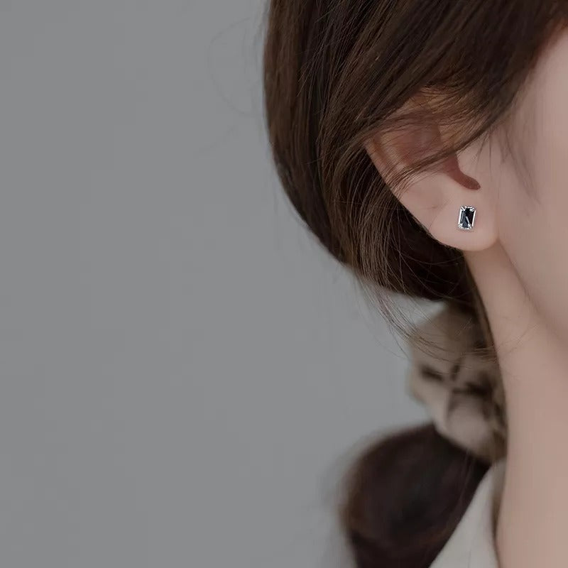 ANYCO Fashion Earrings Silver 925 Sterling Black Luxury Zircon Simple Square Small Stud for Women Jewelry