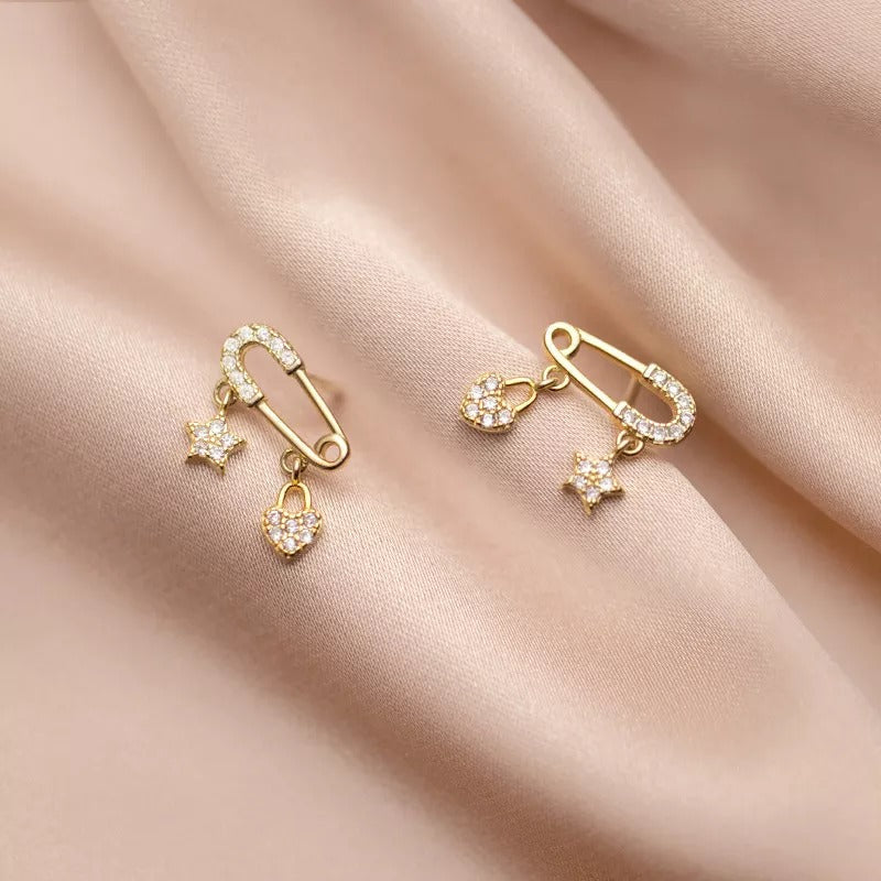 ANYCO Fashion Earrings Gold Charming Zircon Pin Stud for Women Genuine Sterling Silver Star Love Pendant Earrings Jewelry