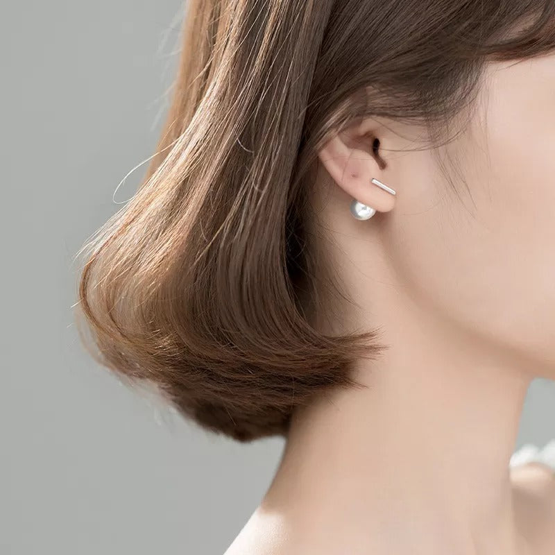 ANYCO Fashion Earrings GenuineSterling Silver Round Baroque Pearl Stick Stud Earrings for Women Chic Elegant Party Wedding Jewelry Gift