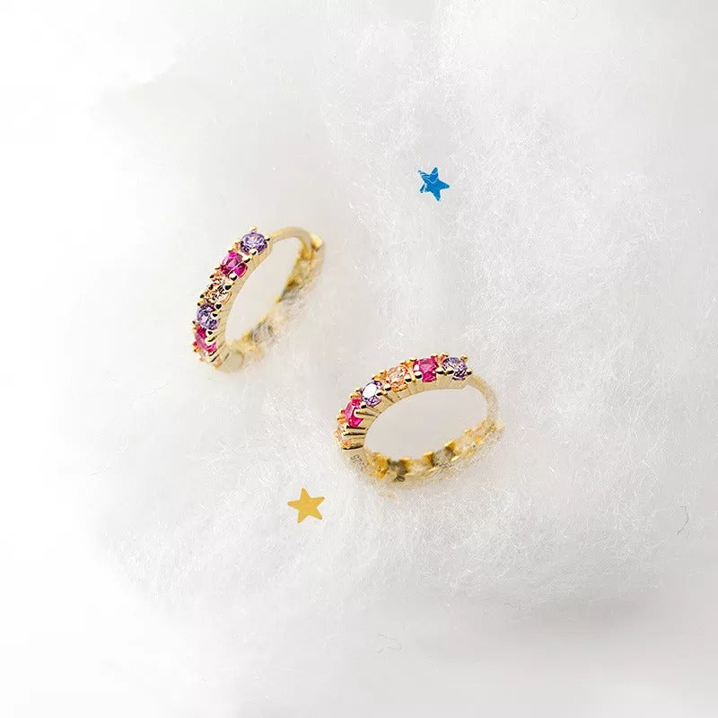 ANYCO Fashion Earrings Luxury Genuine Gold Color Zircon Mini Stud Princess Wedding Fine Hoop Jewelry Gift for Women