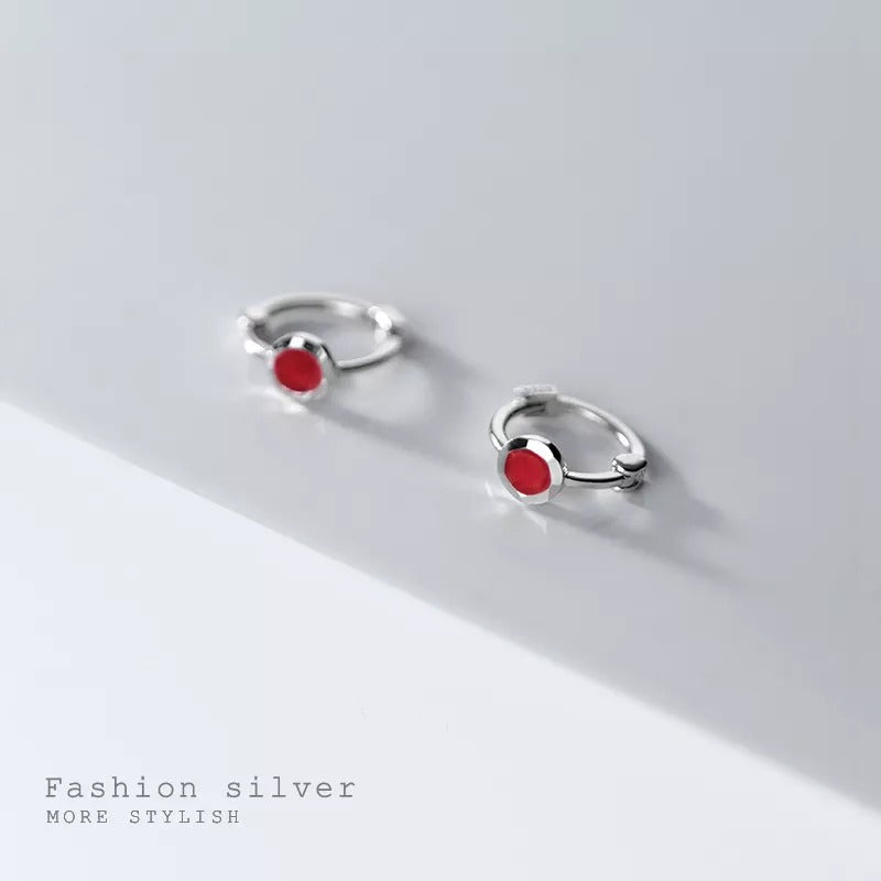 ANYCO  Fashion Earrings Minimalist Red Zircon Sweet Mini Stud Earrings for Women Real  Sterling Silver Teen Girl Party Jewelry