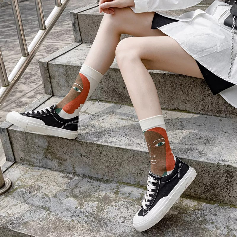 Anyfootwear 5 Pairs Size 5-9 Fashion Long Sock Cartoon Personalized Creative Nature Geometric Design For Men Woman Foot Cold Winter Warm Comfortable Accessories