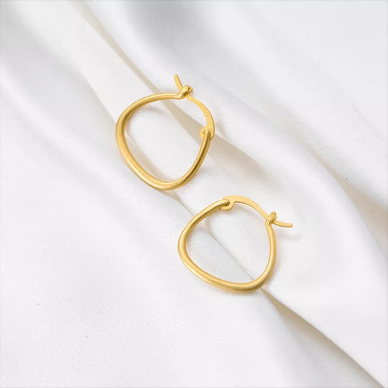 ANYCO Fashion Earrings Genuine Gold Minimalist Golden Line Geometric Stud Earrings Hoop Jewelry Gift for Women