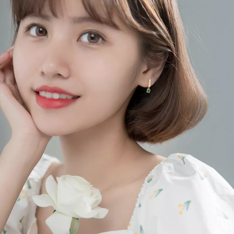 ANYCO Fashion Earrings Gold 925 Sterling Simple Luxury Green Zircon Pearl Pendant Stud for Women Spanish Wedding Fine Jewelry