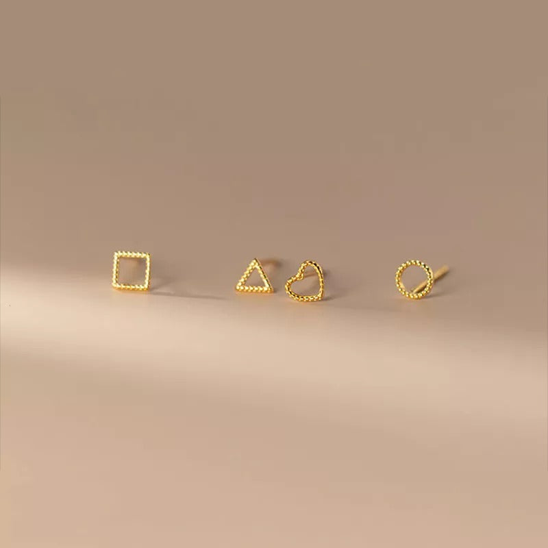 ANYCO Fashion Earrings Square Gold 925 Sterling Silver Minimalist Stud for Women Cute Teen Jewelry