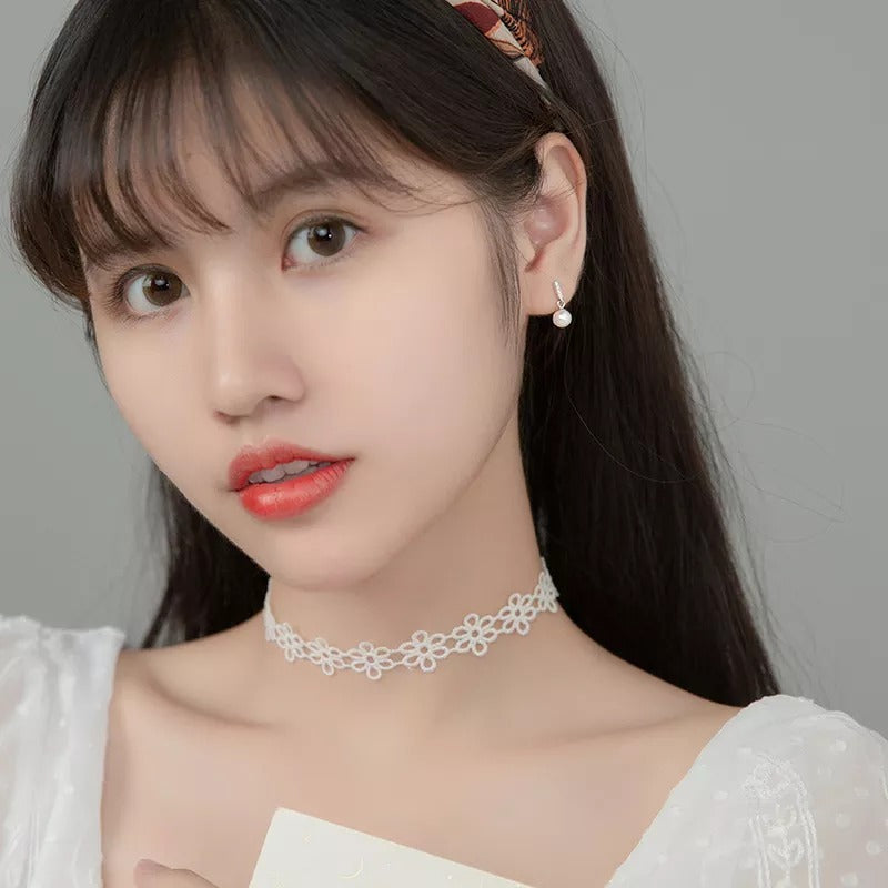 ANYCO Fashion Earrings Sterling Silver Trendy Pave Zircon Pearl Pendant Stud for Women Chic Charm Party Jewelry Accessories