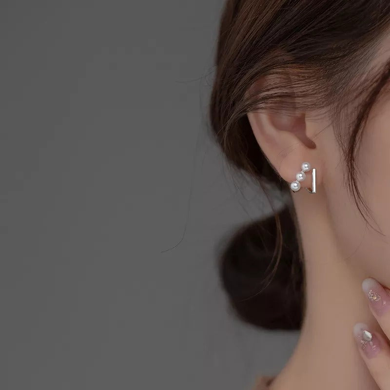 ANYCO Fashion Earrings Silver 925 Sterling Simple Double Statement Synthetic Pearl Stud for Women Jewelry