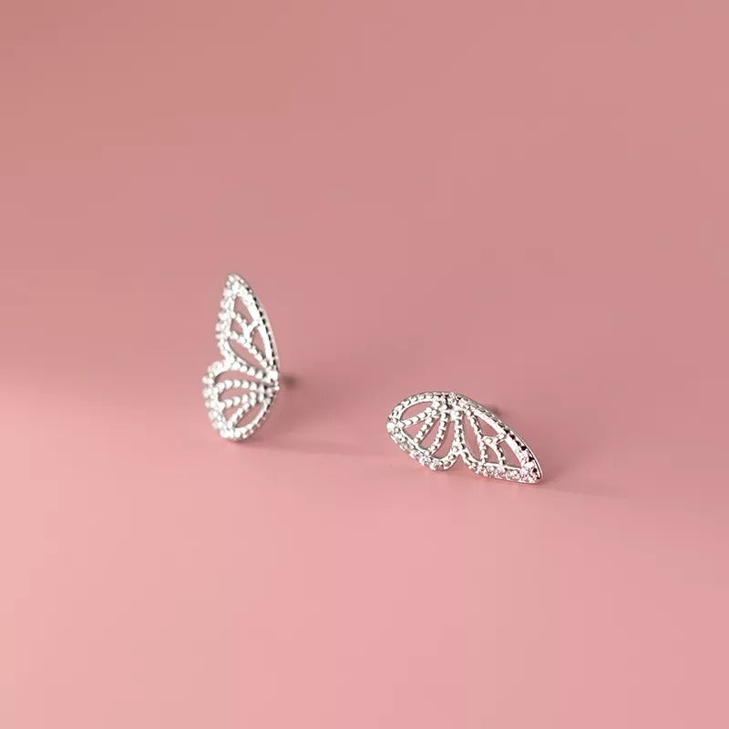 ANYCO  Fashion Earrings Silver 925 Sterling Romantic Butterfly Small Stud for Women Charm Jewelry Girl Gift