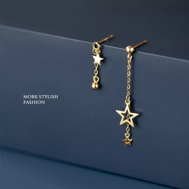 ANYCO Fashion Earrings Gold 925 Sterling Silver Simple Chain Sweet Star Tassel Pendant Drop for Women Jewelry