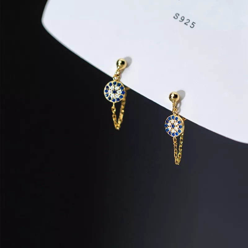 ANYCO Fashion Earrings Silver 925 Sterling Hip Hop Chain Zircon Pendant Stud Women Bohemian Jewelry