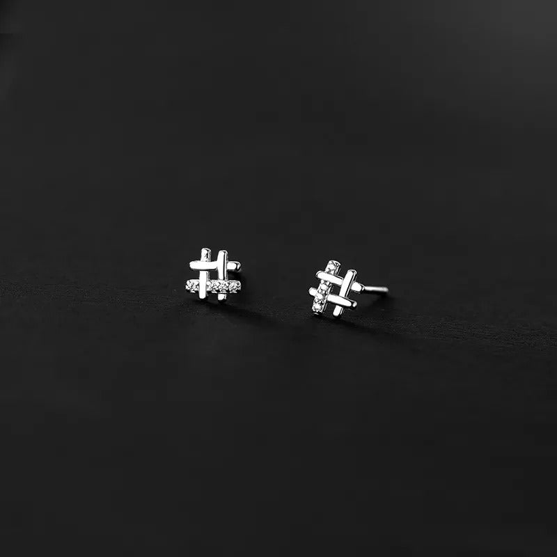 ANYCO Fashion Earrings Silver 925 Sterling Personality Geometric Pave Zircon Simple Small Stud for Women Jewelry