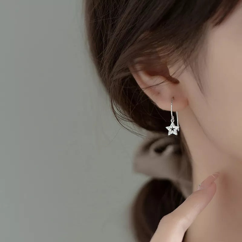 ANYCO Fashion Earrings Real Genuine Sterling Silver Romantic Tassel Hollow Shiny Zircon Star Cute Charm Pendant Jewelry for Women