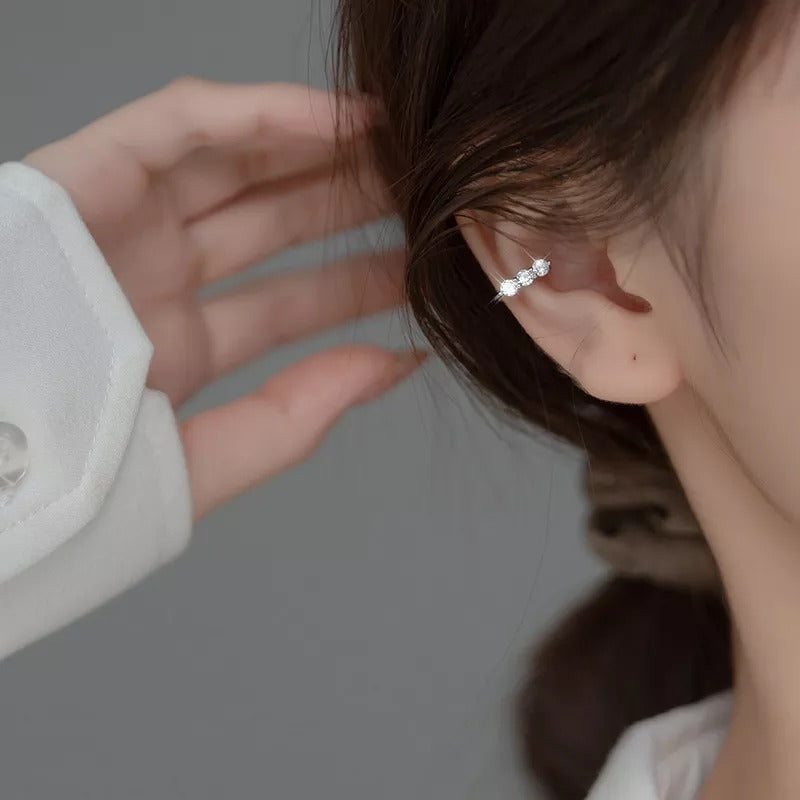 ANYCO Fashion Earrings Silver 925 Sterling Shiny Luxury Crystal Zircon Simple Ear Clip for Women Without Piercin Ear Cuff Jewelry