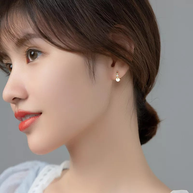 ANYCO Fashion Earrings Gold 925 Sterling Simple Disc Pendant Pavé Crystal Zircon Hoop for Women Bohemian Charm Jewelry Accessories