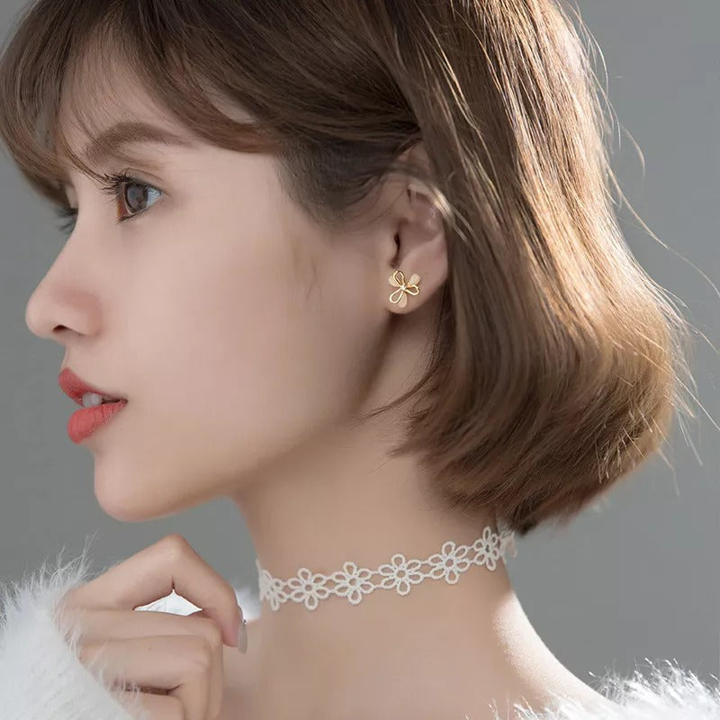 ANYCO Fashion Earrings Gold 925 Sterling Silver Cute Romantic Clover Synthetic Opal Stud for Women Jewelry Gift