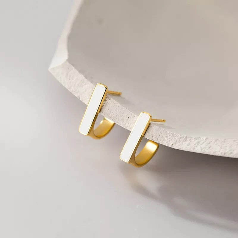 ANYCO Fashion Earrings Gold 925 Sterling Silver Geometric Square White Enamel Elegant Stud for Women Jewelry