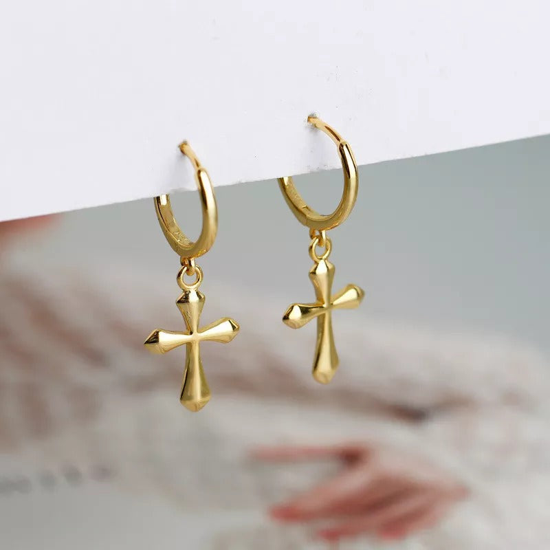 Anyluxe Gold Plated Boho Punk Cross Tassel Stud Earrings – Glossy Stylish Fashion Jewelry