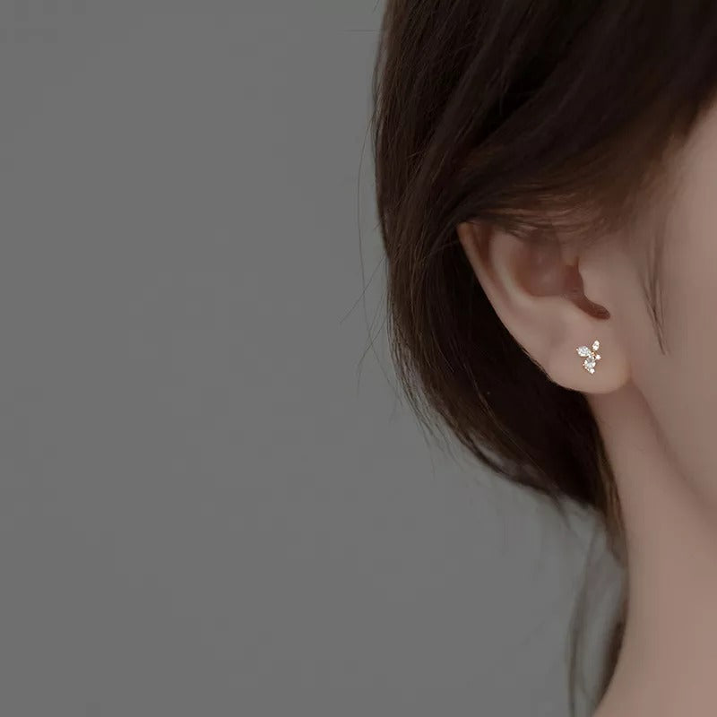 ANYCO Fashion Earrings Gold 925 Sterling Silver Sweet Shiny Zircon Flower Stud for Women Chic Jewelry Gift