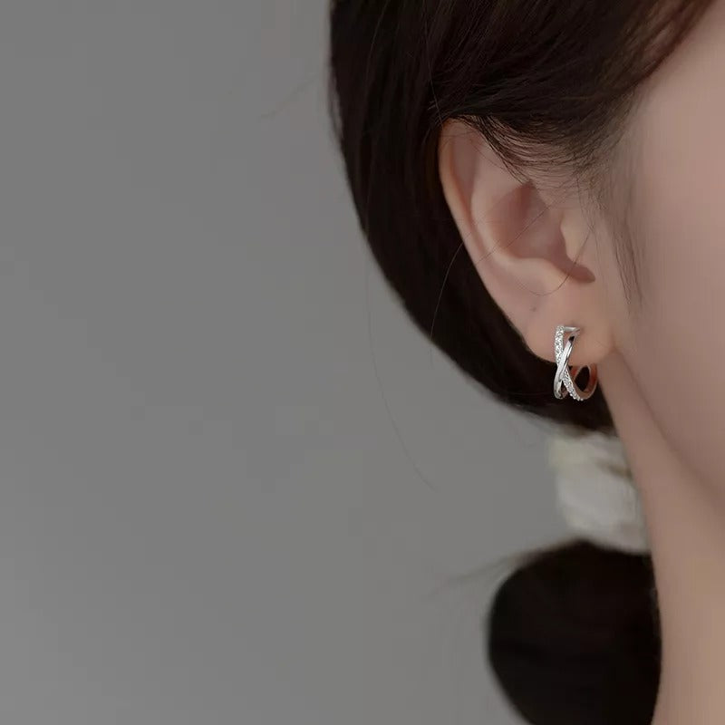 ANYCO Fashion Earrings Silver 925 Sterling Cross Shiny Zircon Stud for Women Punk Elegant Unique Golden Jewelry Female