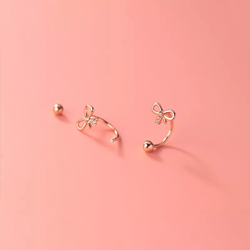 ANYCO Fashion Earrings Rose Gold 925 Sterling Cute Romantic Bow Thread Beads Unique for Women Jewelry Gifts
