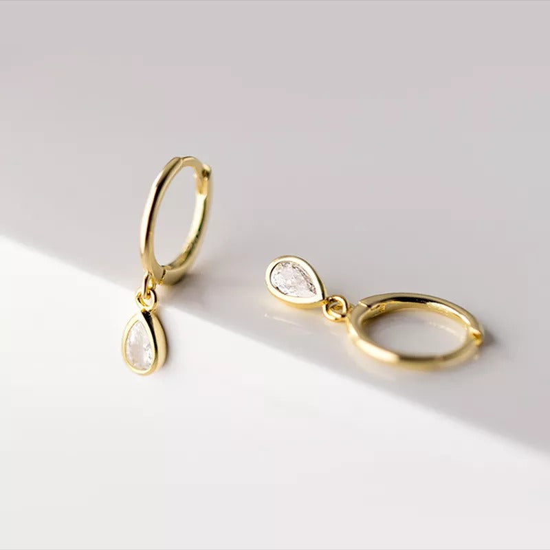 ANYCO Fashion Earrings Gold 925 Sterling Silver Sweet Water Drop Zircon Huggies Pendant for Women Jewelry