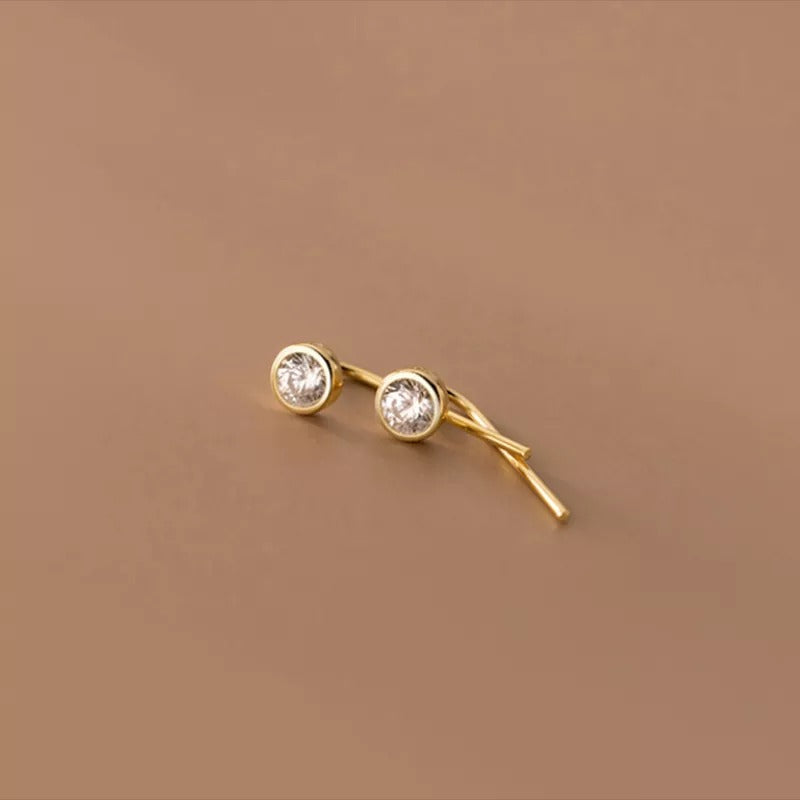 ANYCO Fashion Earrings Gold 925 Sterling Silver Round Shiny Zircon Ear Hooks Minimalism Stud Jewelry Women Accessories