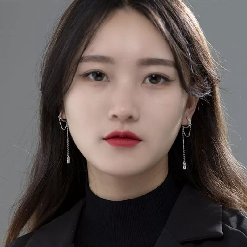 Anyluxe Fashion Earrings Silver 925 Sterling Tassel Chain Square Zircon Ear Buckle for Women Jewelry Accessories