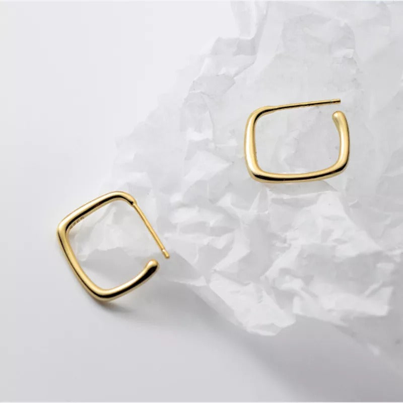 ANYCO Fashion Earrings Silver 925 Sterling Simple Geometric Square Stud for Women Jewelry