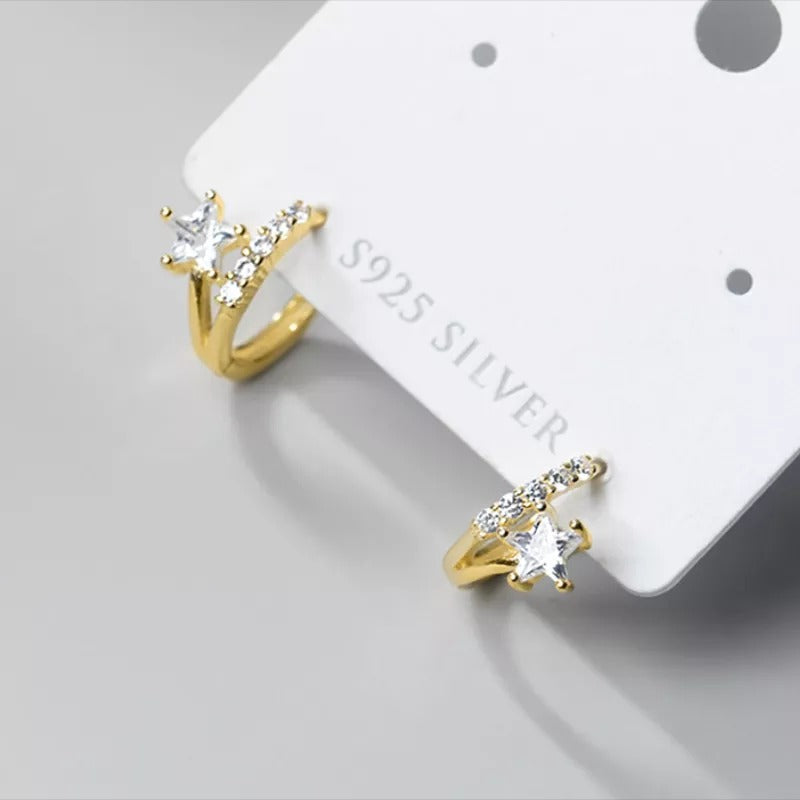 ANYCO Fashion Earrings Gold 925 Sterling Silver Sweet Stars CZ Zircon Huggies Hoop for Women Jewelry Ear Buckles