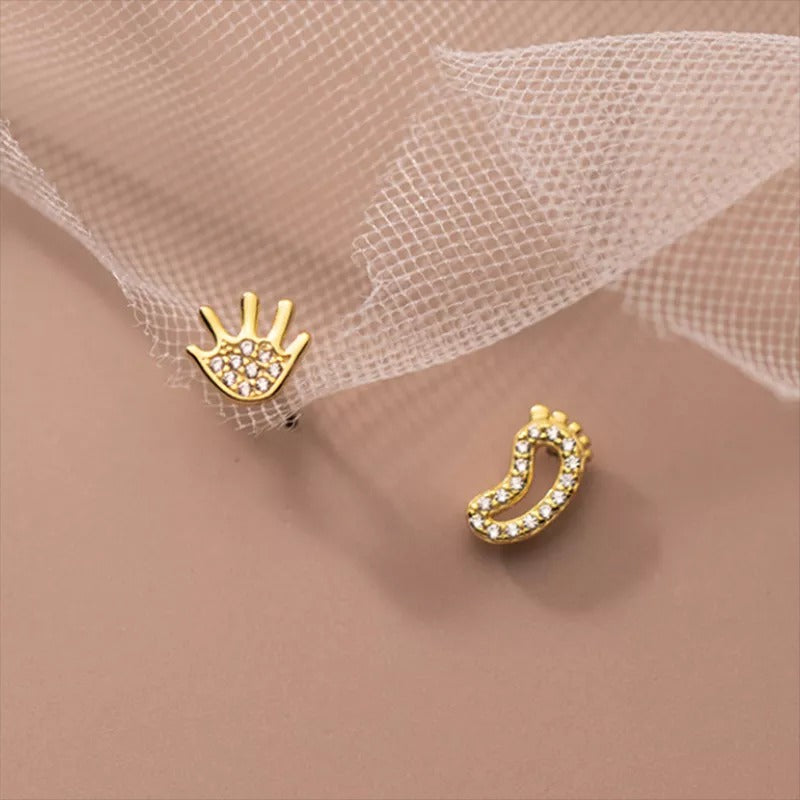 ANYCO Fashion Earrings Silver 925 Sterling Luxury Zircon Palm Soles Mini Stud Women Jewelry Gift