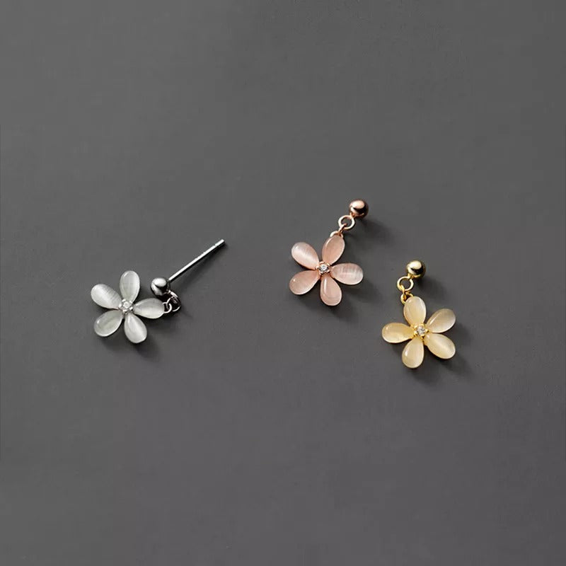 ANYCO 925 Gold Opal Zircon Flower Earrings – Sweet Pendant for Women