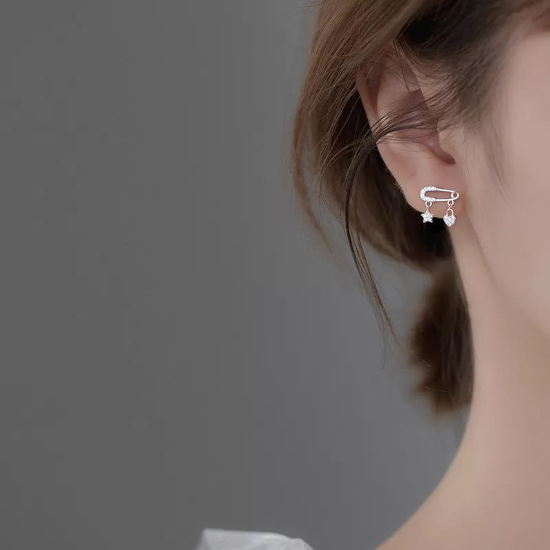 ANYCO Fashion Earrings Gold Charming Zircon Pin Stud for Women Genuine Sterling Silver Star Love Pendant Earrings Jewelry