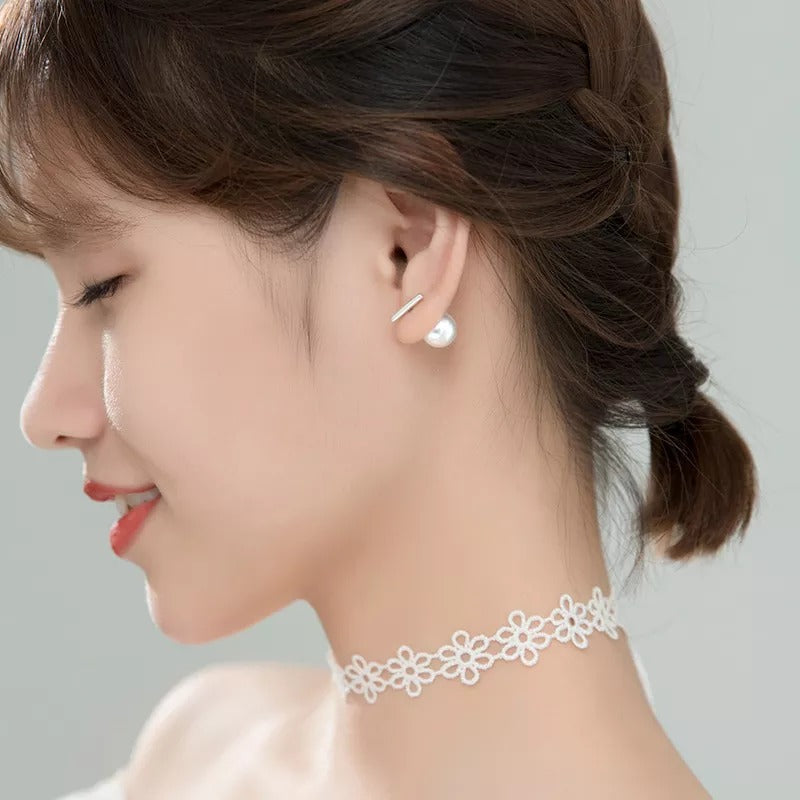 ANYCO Fashion Earrings GenuineSterling Silver Round Baroque Pearl Stick Stud Earrings for Women Chic Elegant Party Wedding Jewelry Gift