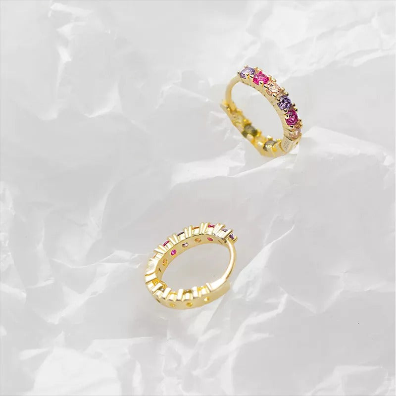 ANYCO Fashion Earrings Luxury Genuine Gold Color Zircon Mini Stud Princess Wedding Fine Hoop Jewelry Gift for Women