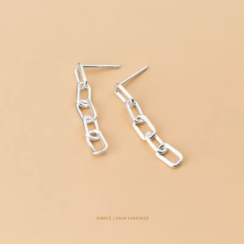 ANYCO Fashion Earrings Genuine Sterling Silver Punk Cuban Link Chain Stud Ring Clasp Dangle Rock Jewelry Gift for Women