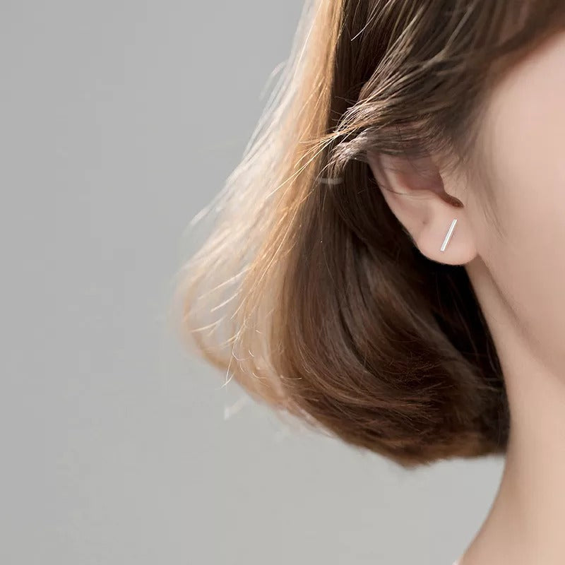 ANYCO Fashion Earrings Real Sterling Silver Minimalist Geometric Strip Bear Stud for Women Office Daily Jewelry Accessories