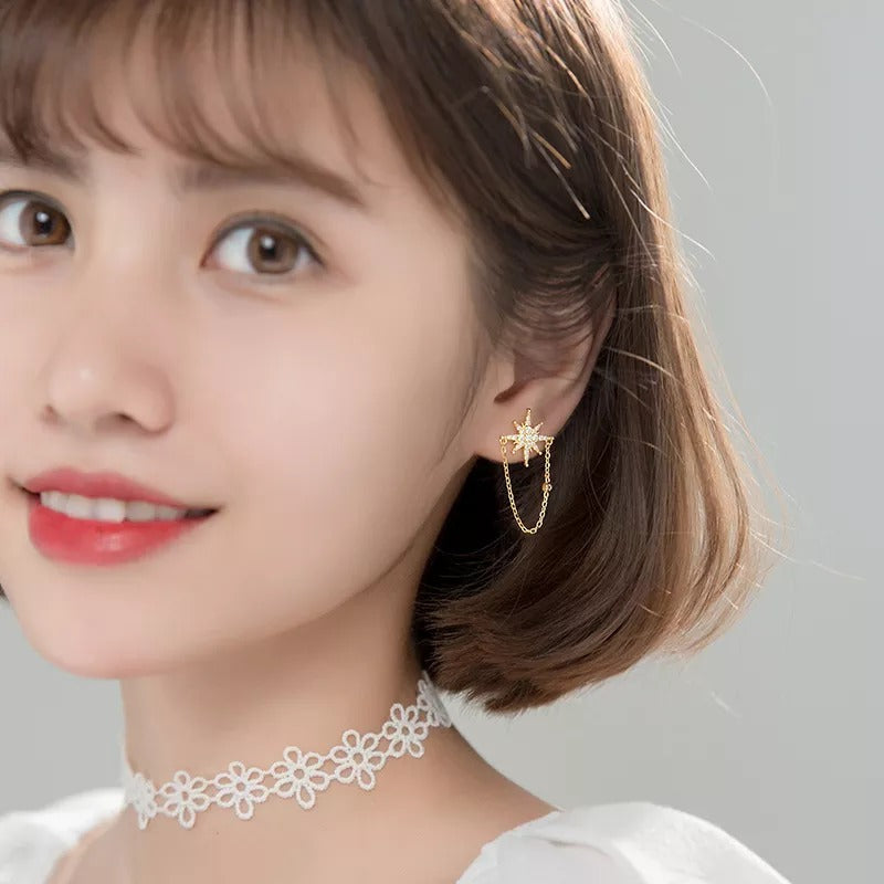 ANYCO Fashion Earrings Sterling Silver Creative Light Star Cuban Chain Stud for Women Punk Party Jewelry Accessories