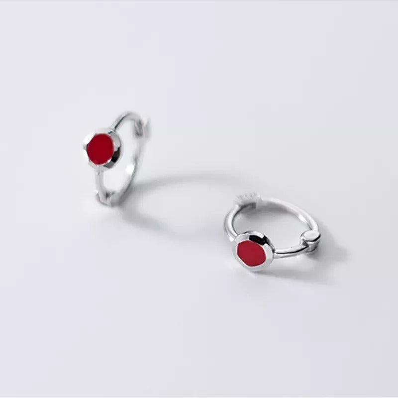 ANYCO  Fashion Earrings Minimalist Red Zircon Sweet Mini Stud Earrings for Women Real  Sterling Silver Teen Girl Party Jewelry