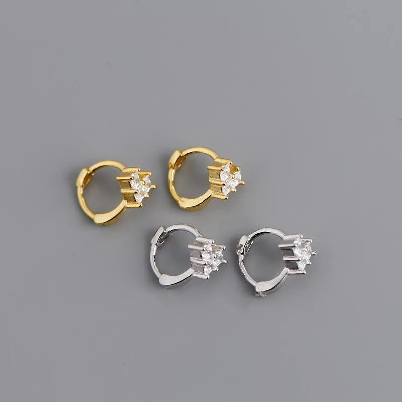 ANYCO Earrings Gold Plated Bohemian Pave Square Shiny CZ Flowers Stud For Women Teen Girl Fine Fashion Stylish Accessories Jewelry Gifts