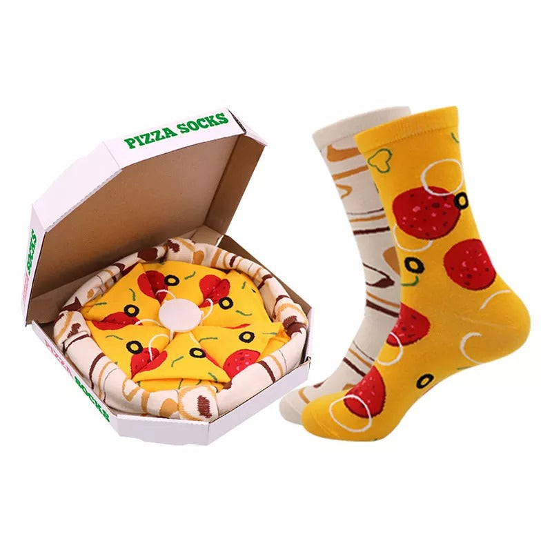 Anyfootwear Red Mustard Size 5-11 Fashion Socks With Pizza Design Happy Harajuku Skate Cotton Comfortable To Wear Perfect For Christmas Gift