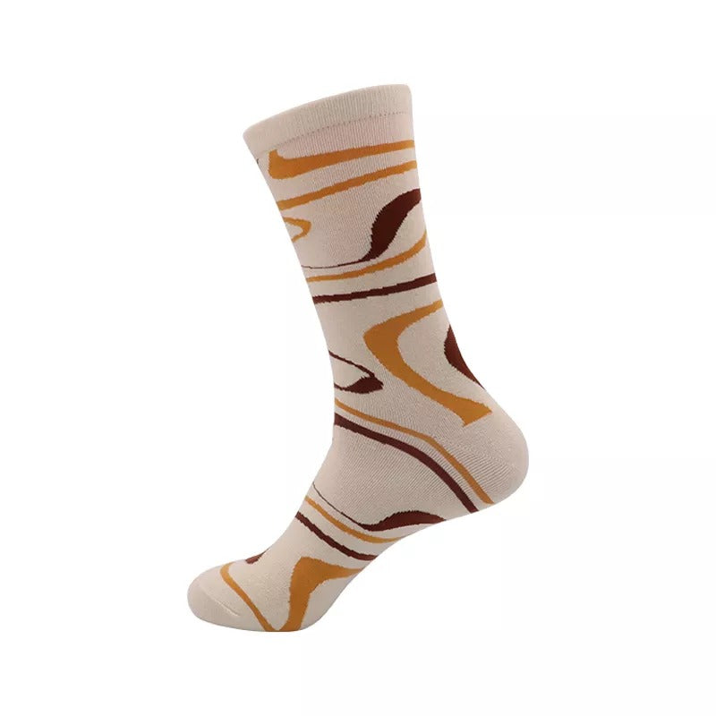 Anyfootwear Biege and Mustard Size 5-11 Fashion Socks With Pizza Design Happy Harajuku Skate Cotton Comfortable To Wear Perfect For Christmas Gift