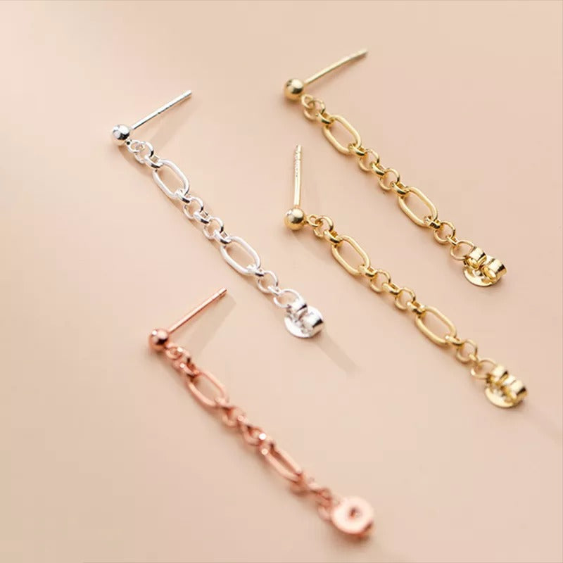 ANYCO Gold 925 Boho Link Chain Stud Earrings – Hollow Design for Women
